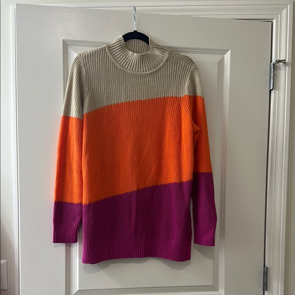 Colorblock Sweater in Beige, Orange, and Pink